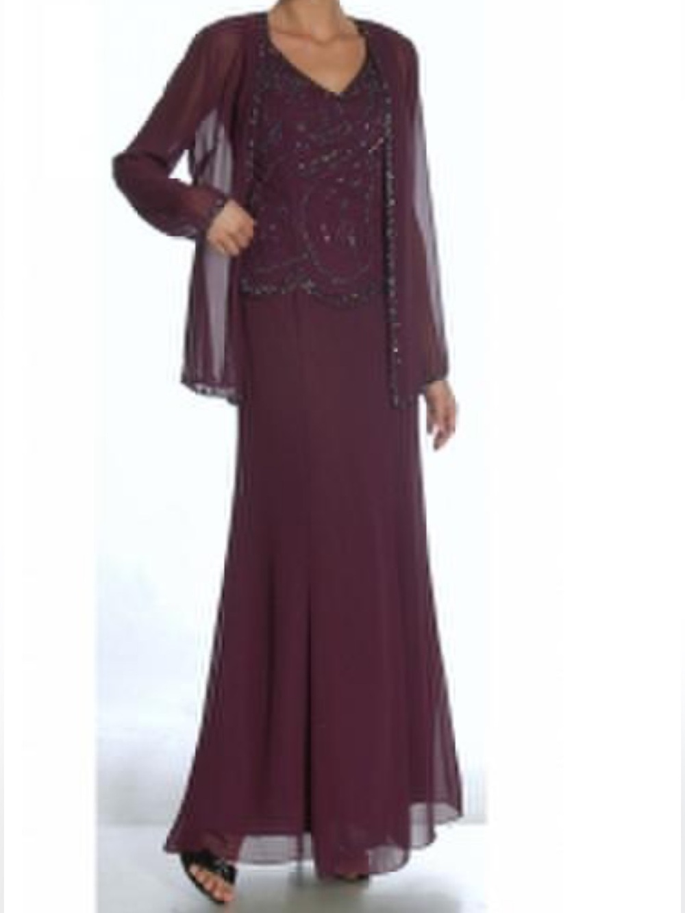 Night Scenes 2-piece Evening Gown wMatching Sheer-Sleeve Jacket Size 14 EUC